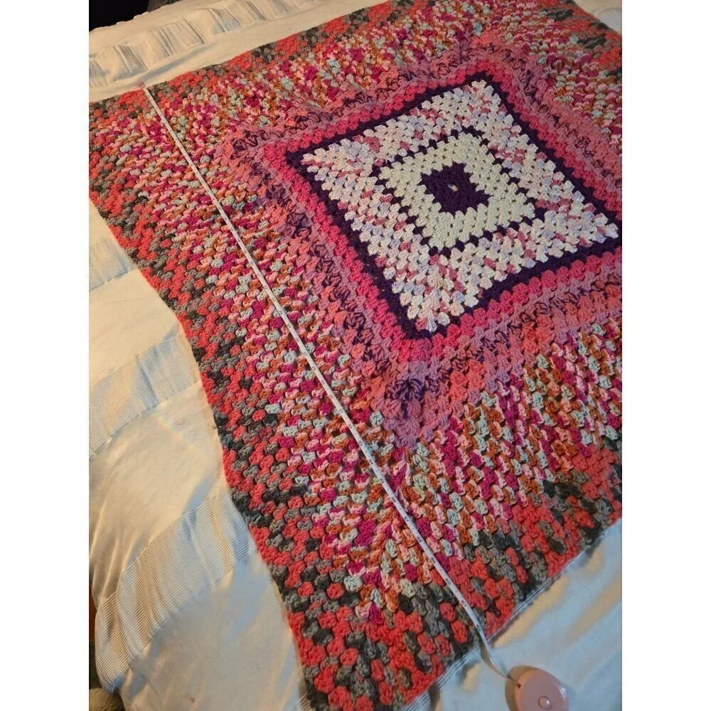 Vintage Crochet Handmade Afghan Lap Blanket Chair Throw Granny Cottage